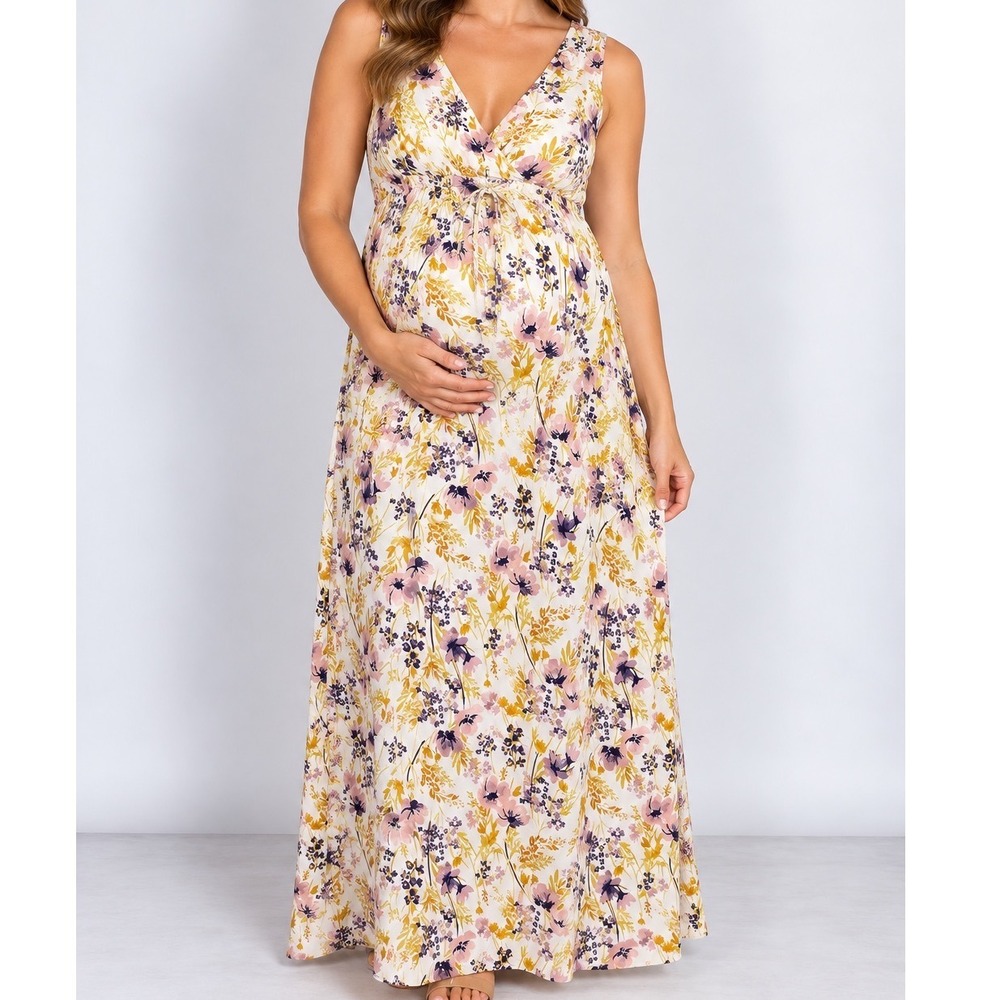 Old Navy Maternity Large Floral Maxi Dress 100% Rayon Empire Waist Boho